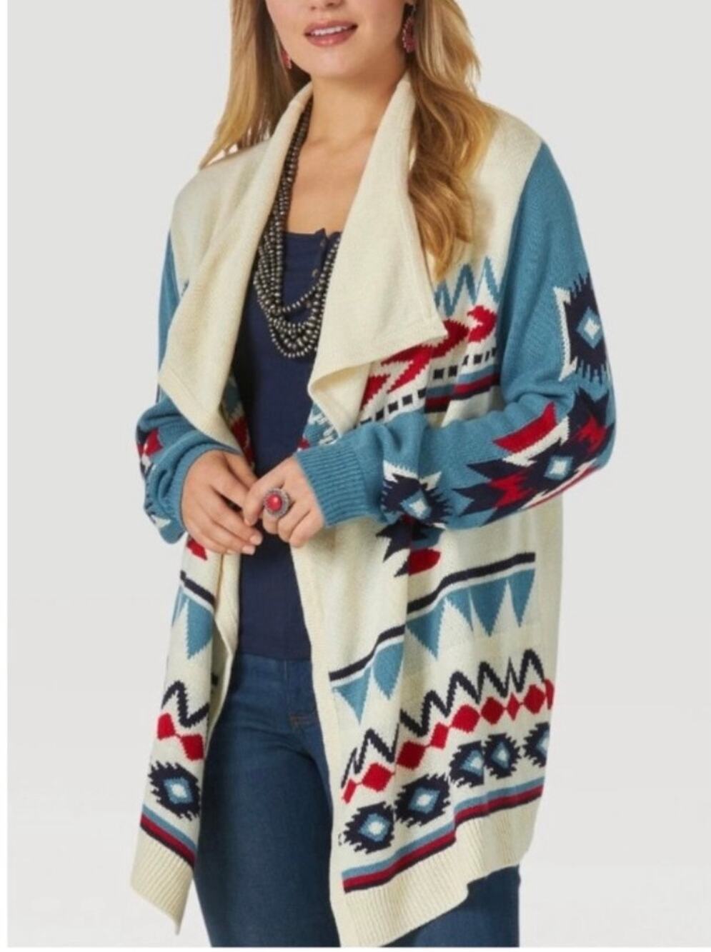 Wrangler Retro Americana Southwestern Draped Open Cardigan Size Large Cowgirl